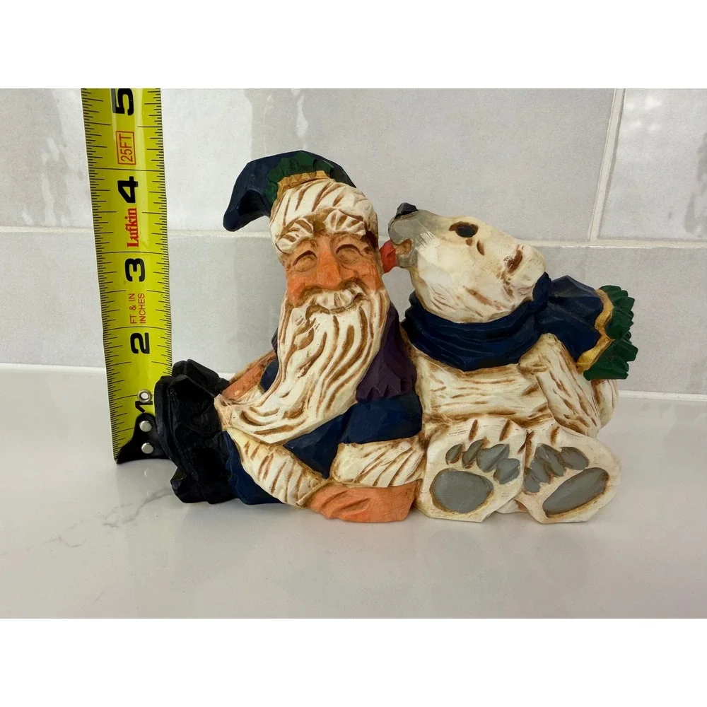 David Frykman Figurine Polar Bear Kissing Santa 1997 DF1063 Blue White Folk Art